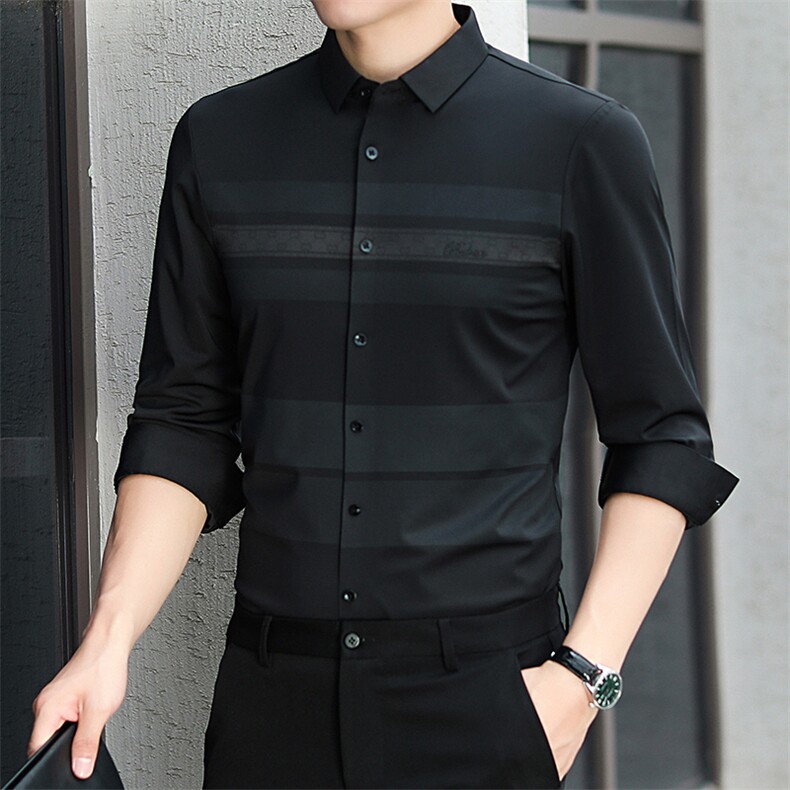 长袖衬衫男2023秋季季新款商务休闲衬衣潮流条纹上衣中年男士寸衫,男装衬衫,电商B212（原钱塘6029）