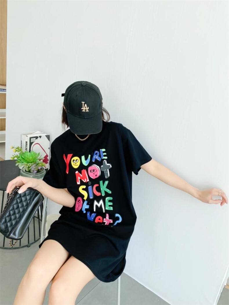 时尚休闲潮流长款T恤，女装T恤，泽妤