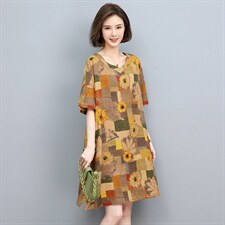 2022夏季新款舒适透气印花连衣裙宽松显瘦V领短袖裙装，女装连衣裙，悦见她