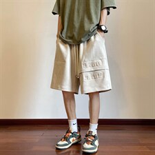 24美式重磅鹿皮绒钢印短裤夏季宽松大码五分裤KH111P48控68，男装牛仔裤，电商A341