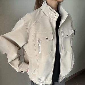 外套男春秋款美式高街pu皮棒球服高级感哈灵顿夹克图片