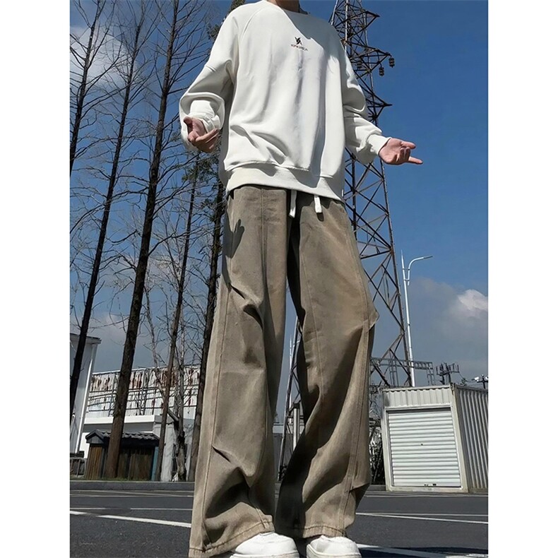 A2186TP55-秋季新款2025解构褶皱弯刀牛仔裤男水洗工装裤子,男装牛仔裤,电商B241