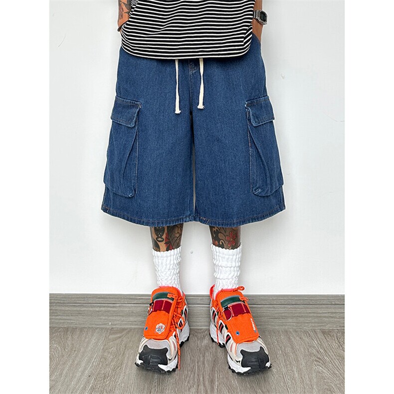 美式复古七分工装牛仔短裤日系cityboy廓形大码oversize,男装牛仔裤,星座310A-4