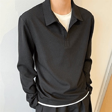抖音得物高品质二开230克精梳珠地光版纯色宽松长袖T恤翻领POLO衫，男装T恤，电商A486-1