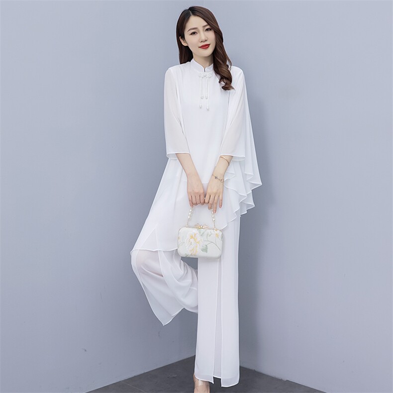 禅意女装白色改良文艺复古汉服夏唐装中国风禅修套装茶服女连衣裙,商品下架区,秀美人生