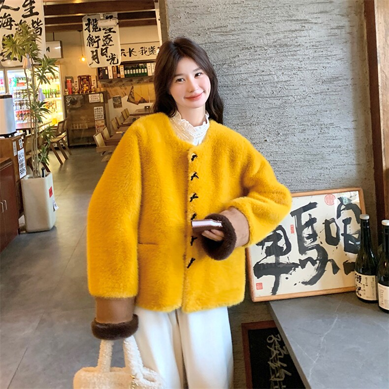 现货  南瓜色仿水貂绒皮毛一体外套2996P195K298图片