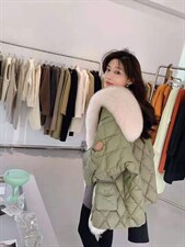 2021冬季新款欧洲站时尚潮海军大狐狐毛领加门襟羽绒皮草外套，女装皮草，L·H·X