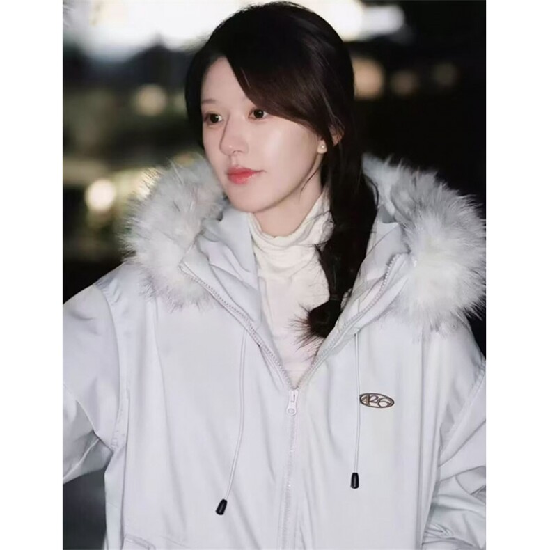 绒毛领连帽夹克冲锋衣女秋冬派克服宽松减龄外套棉服MA506,男装夹克,星座1116A（原606A-3）