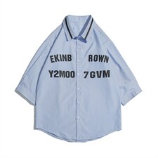 1白底竖条纹大码M-5XL日系潮流情侣七分袖衬衫男QCS7018P45控59，男装衬衫，星座226-2