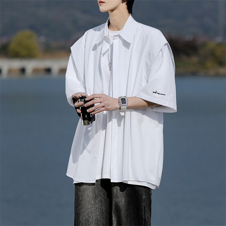 8XL-M假两件垂感冰丝短袖衬衫大码夏季凉感小众设计衬衣DC5003P55图片