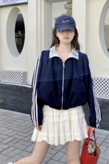 藏青色韩版甜酷风夹克外套女2025春秋季新款学院风显瘦棒球服上衣，女装短外套，2C323
