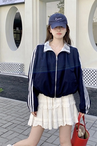 藏青色韩版甜酷风夹克外套女2025春秋季新款学院风显瘦棒球服上衣图片