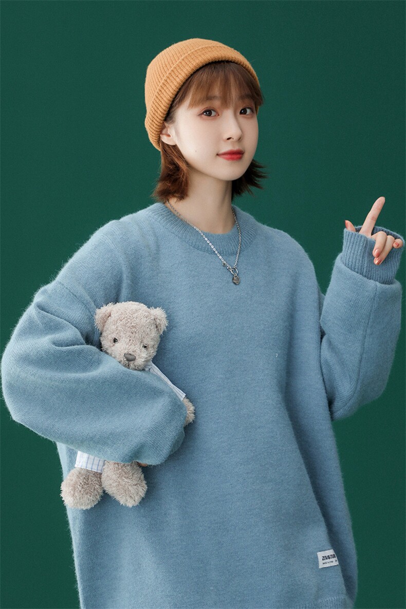@中性风 冬新款2021毛衣圆领纯色针织衫上衣 A125-C011-P65 女类图片