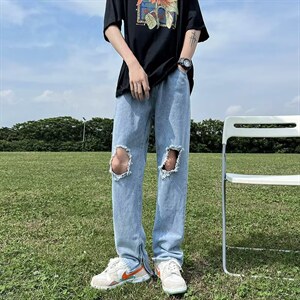 牛仔裤男夏季潮大码休闲裤子高街N1332P38图片