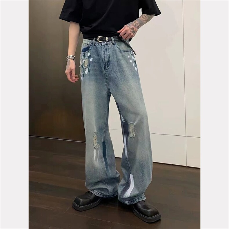有货DK620-特批45美式复古破洞阔腿牛仔裤女春秋，男装牛仔裤，星座603-2
