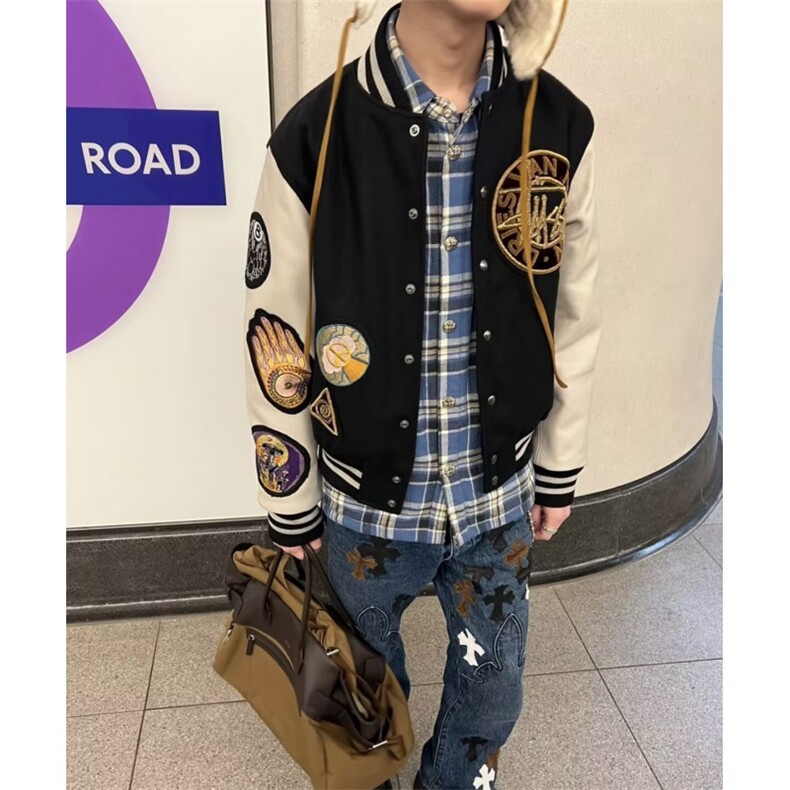 W10403-P73网图现货美式嘻哈黑八徽章印花棒球服复闲夹克外套,男装夹克,星座1608