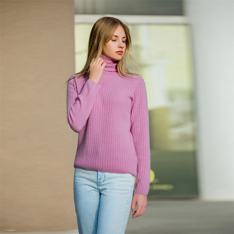 100羊毛2024秋冬新款坑条高领毛衣女套头内搭羊绒衫加厚打底衫，女装羊绒衫，美创羊绒