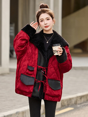 现货，现货，2025冬装新款皮毛一体拼接时尚潮流保暖羽绒服，女装羽绒服，伊仟回