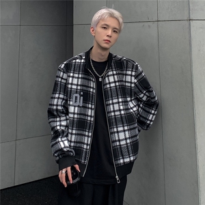 2024新款千鸟格棒球服领夹克青少年春秋撞色格子外套夹克JK98-P98图片