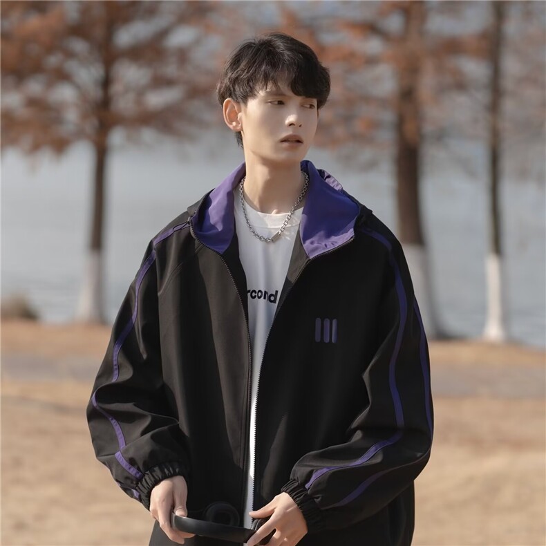 W305-P62 美式连帽冲锋衣外套男2025春秋新款机能风户外登山宽松图片