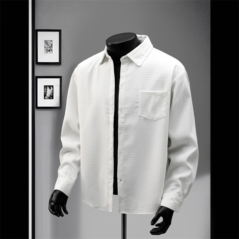织辰抖音同款春夏肌理长袖衬衫日系百搭纯色针织简约CS923-P50，男装衬衫，电商A128