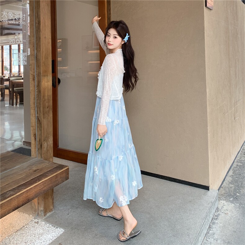 主推现货新款蓝色吊带配披肩连衣裙两件套P165-K245,女装套装/套裙,网红馆