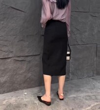 2022秋季新款褶皱开叉气质半身裙，女装半身裙，L·H·X