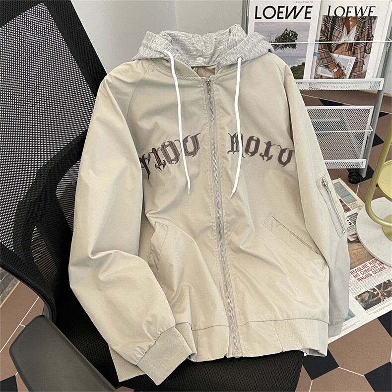 港风春款男工装飞行员夹克连帽拉链口袋字母刺绣外套JK30P65,男装夹克,星座1013-1