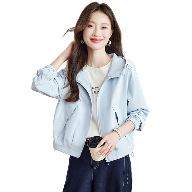 休闲连帽小个子短款外套女2025秋季新款宽松百搭显瘦工装夹克上衣,女装短外套,慕咨
