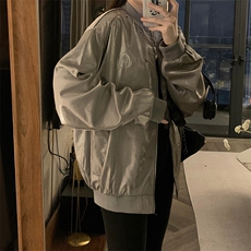复古棒球服外套女春秋冬休闲宽松中长款立领机车夹克上衣C703-88，男装夹克，星座911-2(原星座613-2）