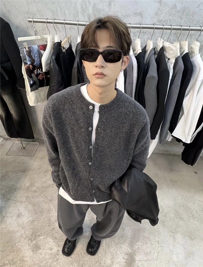 老钱时尚针织外套慵懒风设计师款微宽松百搭高级感男外套LF93P60,男装针织衫/毛衣,电商D256-2(原A064-2)