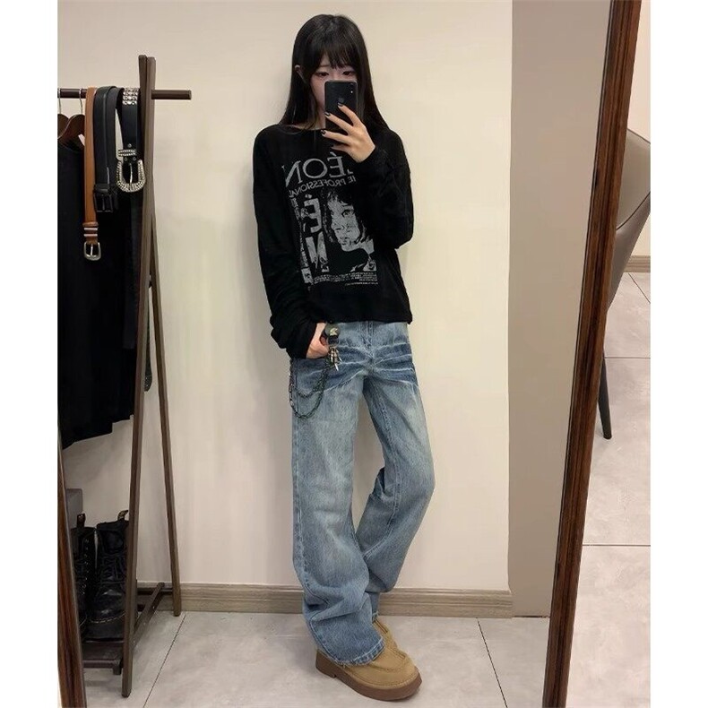 【有货】NZ455ZZ-特P42 冰蓝闪电纹水洗牛仔裤男女直筒裤子图片