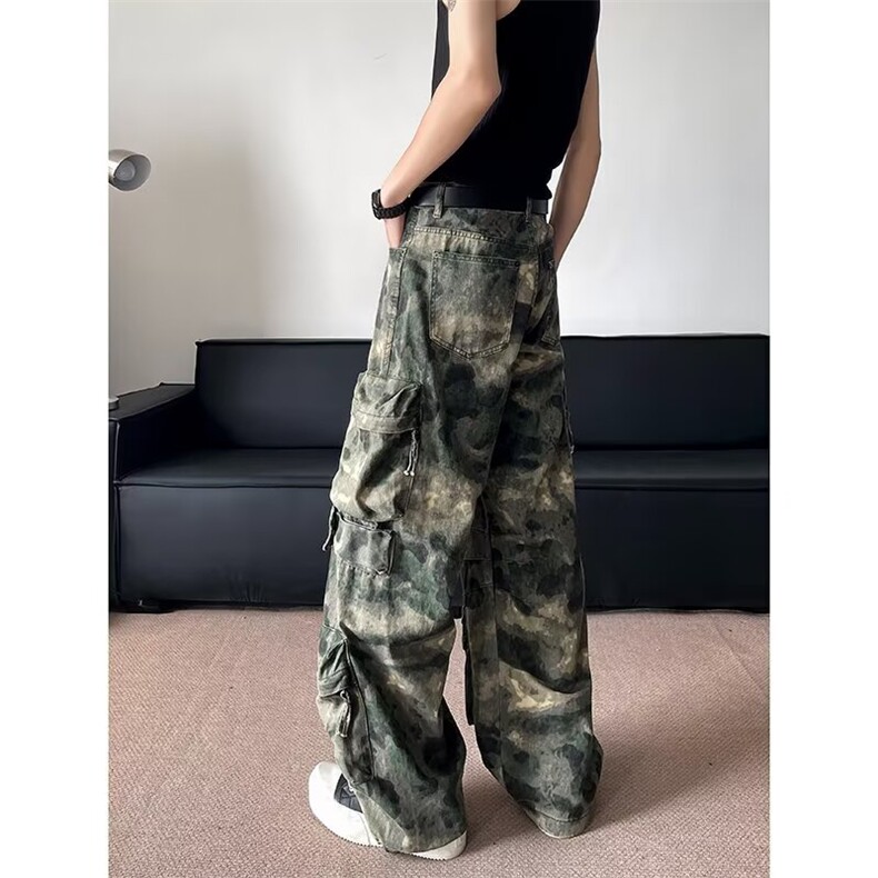 美式复古迷雾多口袋晕染迷彩裤男直筒休闲工装裤K11-P68,男装休闲裤,星座308B-2