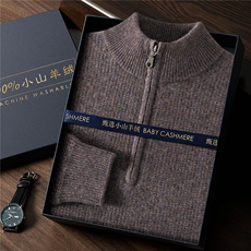 2026年秋季套头时尚百搭通勤简约休闲半拉链，男装羊绒套衫，曼云男装羊绒