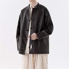 中古风潮PU皮小众设计感外套盘扣手工擦皮工艺立领大码唐装JK205，男装民族服装，星座305A（原312A-1）