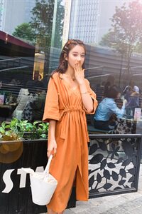 （可现）档口现货，跑量款棉麻开叉V领连衣裙8306-859图片