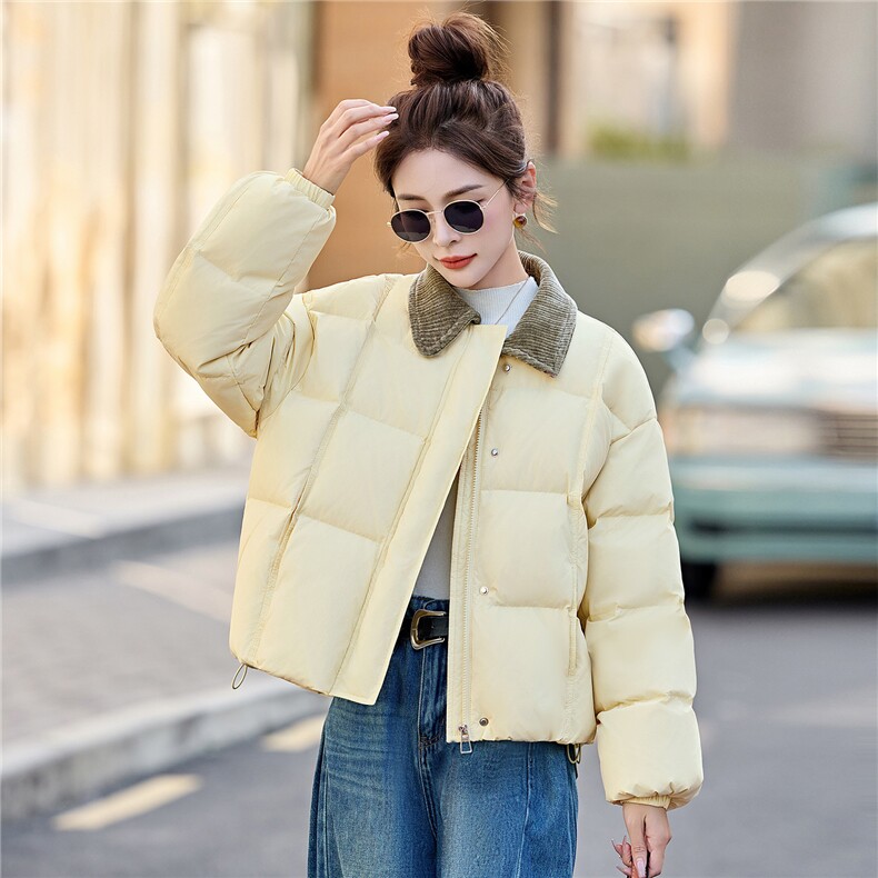新款冬季撞色拼接翻领领羽绒服2025年冬季时尚潮流,女装羽绒服,鑫鑫美
