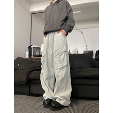 N121-P55男女同款复古水洗工装牛仔裤宽松直筒裤休闲长裤，男装牛仔裤，电商B327