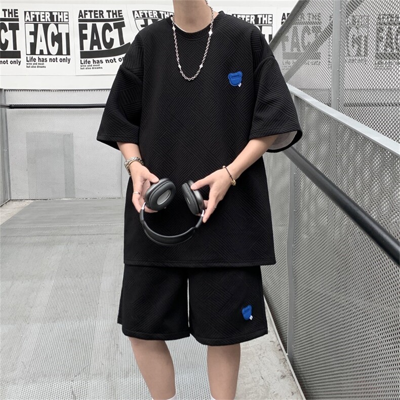 DSA028-TZDTE01P60260克提花针织美潮vibe设计夏季男短袖套装,男装T恤,电商A028