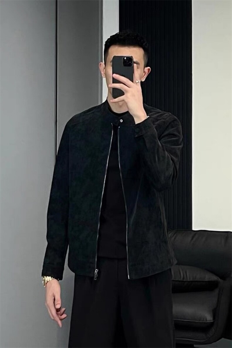 抖音网图现货秋季立领pu皮衣外套男复古修身皮夹克JK32P135,男装皮衣,电商B276A