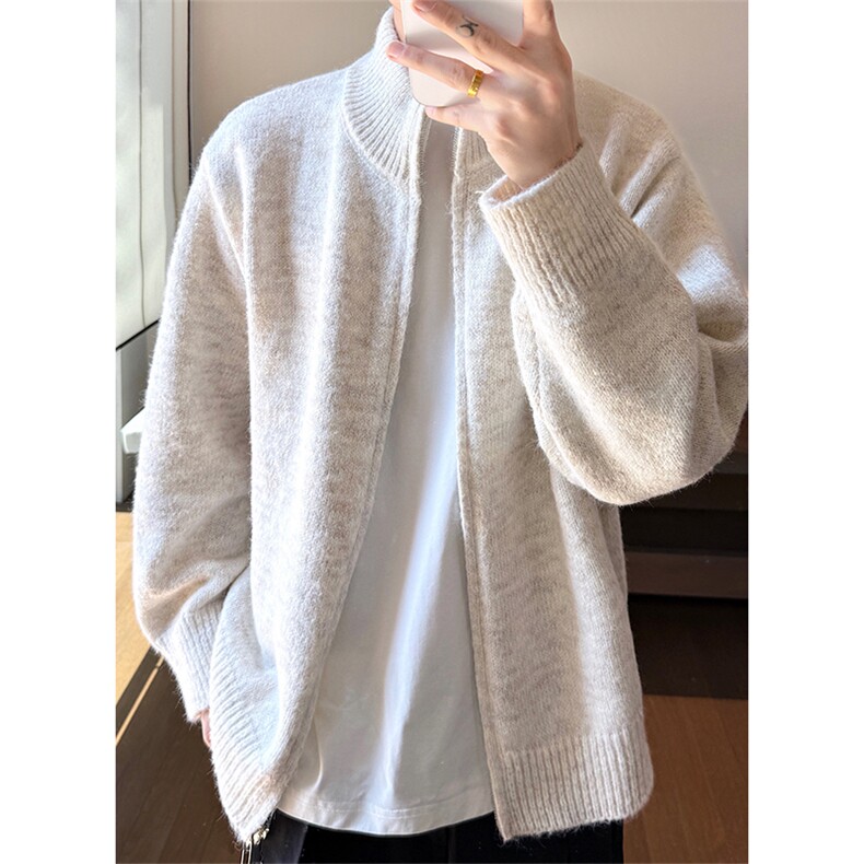 双拉链毛衣潮牌慵懒风半高领针织开衫外套男5Q3070-TP65128，男装针织衫/毛衣，电商A102