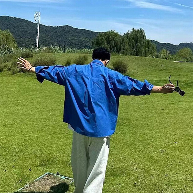 2026春蓝色长袖衬衫男休闲时尚衬衣宽松外套CC8835,男装衬衫,星座1108