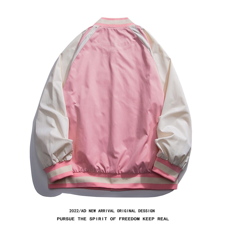 白底23春季新款时尚潮流字母印花宽松棒球服夹克外套JK875P65控88,男装夹克,电商A247-1