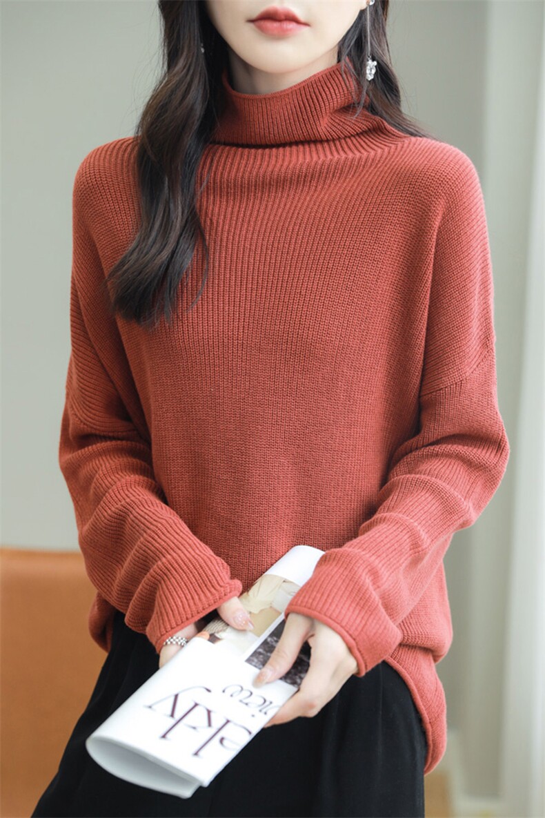 纯棉线加厚高领毛衣女纯色堆堆领长袖打底针织衫保暖全棉内搭上衣,针织衫/毛衣,品高羊绒