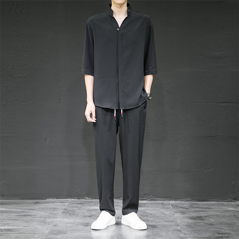 风轻奢高端舒适短袖休闲轻薄透气宽松时尚套装A203A，男装T恤，星座815-1（原A203A）