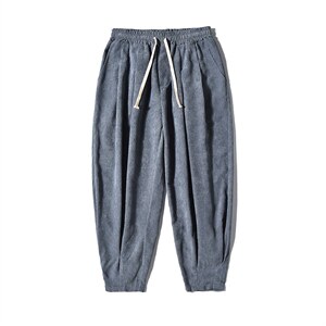 2025冬季新款风灯芯绒加绒加厚宽松灯笼裤休闲裤灰 K102-P65图片