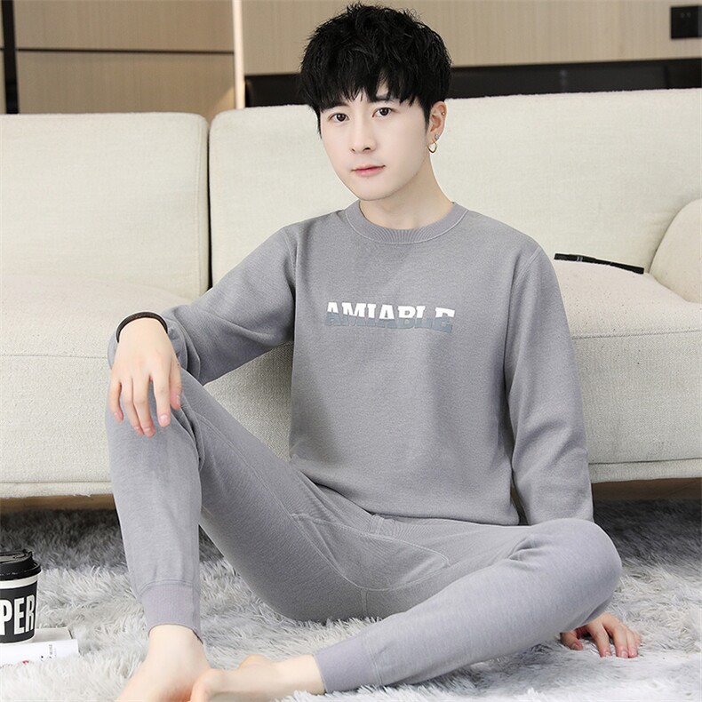 男士秋衣秋裤青少年学生保暖内衣加绒加厚套装TZ1103-P67,男装休闲套装,星座310B-3