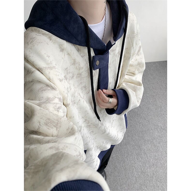WY10158-特P55控98新款连帽撞色解构拼接大码男宽松情侣卫衣,男装卫衣,电商A059
