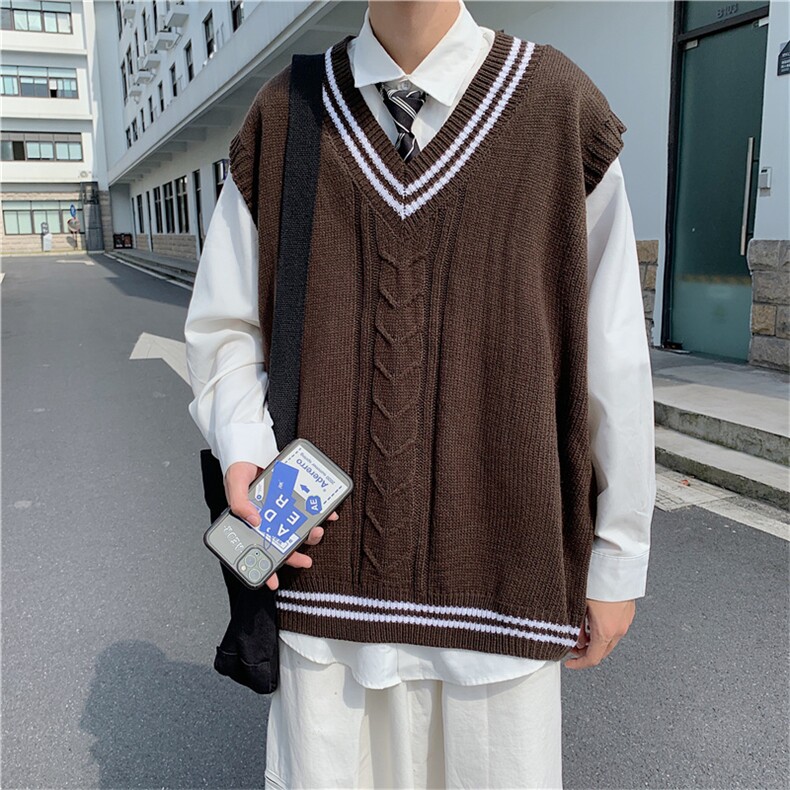 2021新款三色针织衫无袖马甲慵懒风外搭毛衣学院风背心M160-P32,男装背心/马甲,星座512-4
