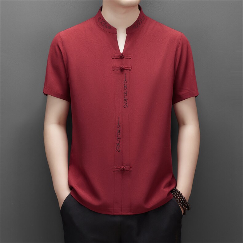 2024风唐装短袖衬衫男夏季中老年风新中式汉服MJ5107-P63,男装衬衫,星座1105-3